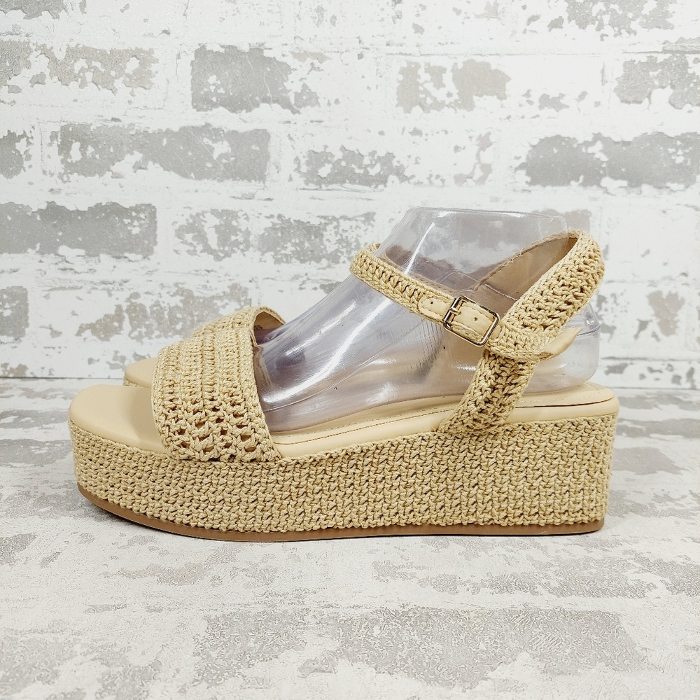 New Madden Girl Julian-C Platform Raffia Neutral Sandals C792